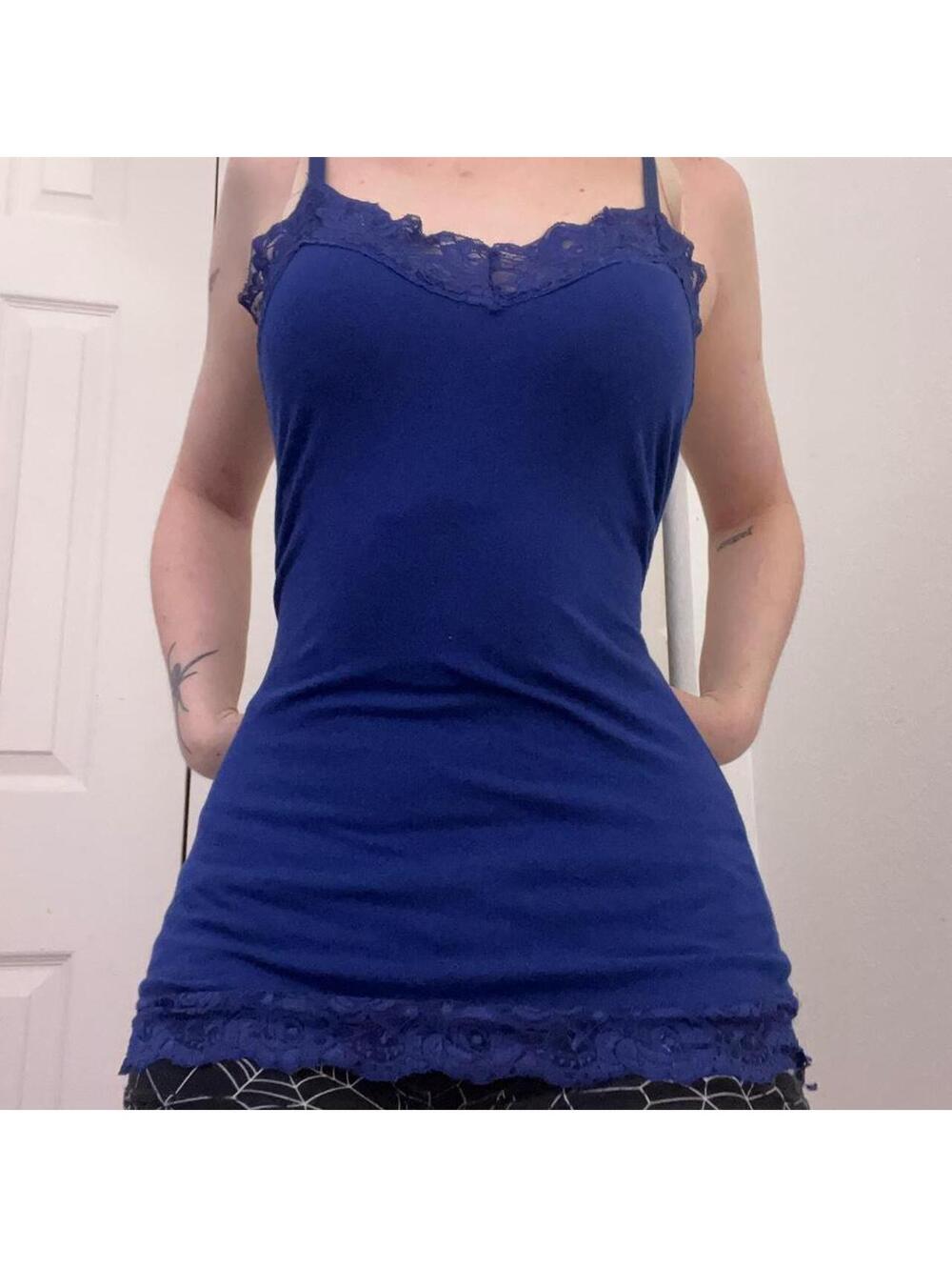 navy blue fitted lace trim cami